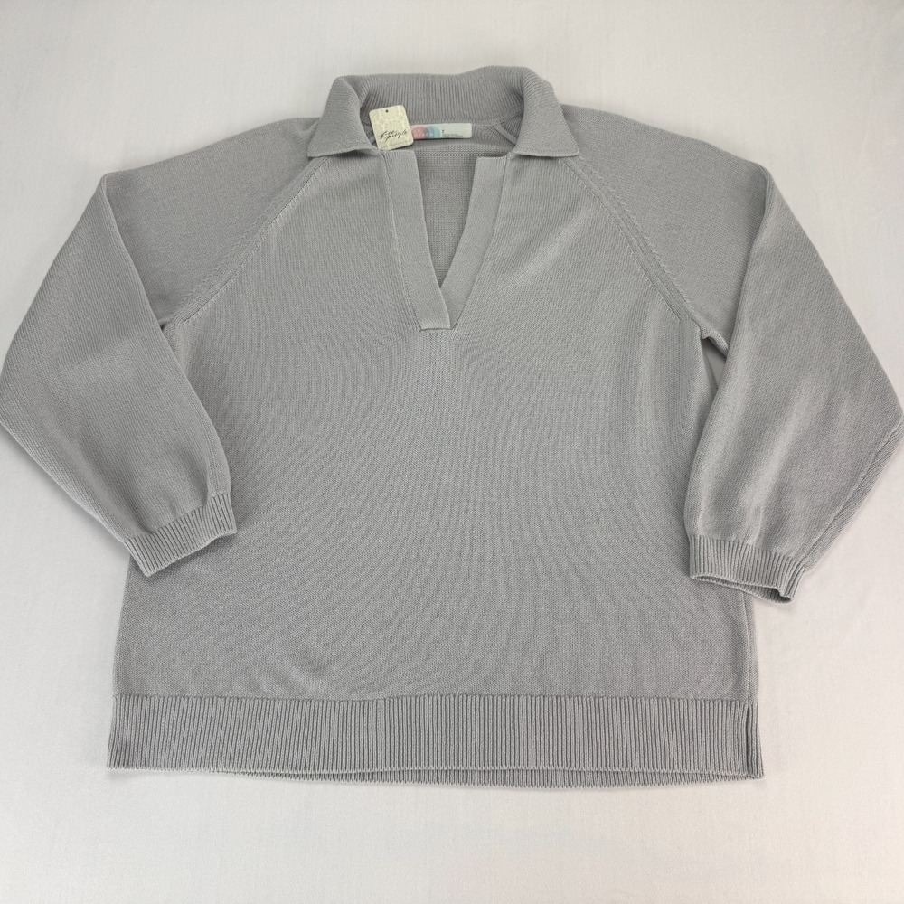 FP Beach Free People NWT Drea Sweater Sz S Oversized Collared Quiet Grey Cotton - Picture 11 of 16